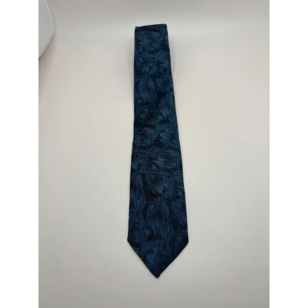 Envoy Limited Edition Mens Necktie Navy Teal Blue Geometric Abstract Woven Tie